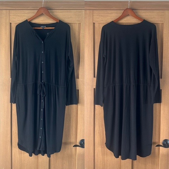 Eileen Fisher Dresses & Skirts - Eileen Fisher Black Jersey Button-Front Drawstring Waist Dress Large​​